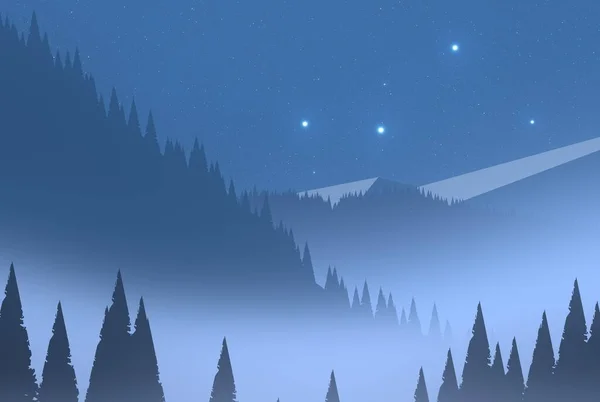 Moderne Digitale Abstracte Achtergrond Nacht Lucht Winter Bergen Fantastisch Decor — Stockfoto