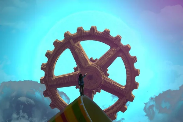 Abstract background with human silhouette and gears