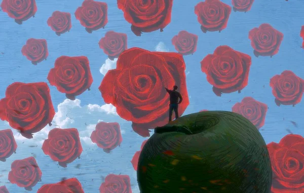 Αφηρημένο Φόντο Ανθρώπινη Σιλουέτα Και Τριαντάφυλλα — Φωτογραφία Αρχείου