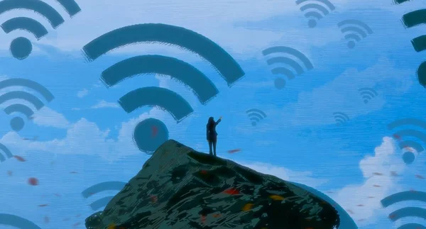 Sfondo Astratto Con Silhouette Umana Segni Wifi — Foto Stock