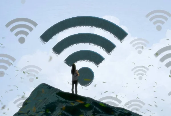 Fondo Abstracto Con Silueta Humana Señales Wifi — Foto de Stock