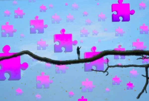 Fond Abstrait Avec Silhouette Humaine Fragments Puzzle — Photo