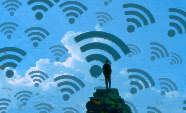 Sfondo Astratto Con Silhouette Umana Segni Wifi — Foto Stock