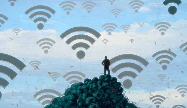 Sfondo Astratto Con Silhouette Umana Segni Wifi — Foto Stock