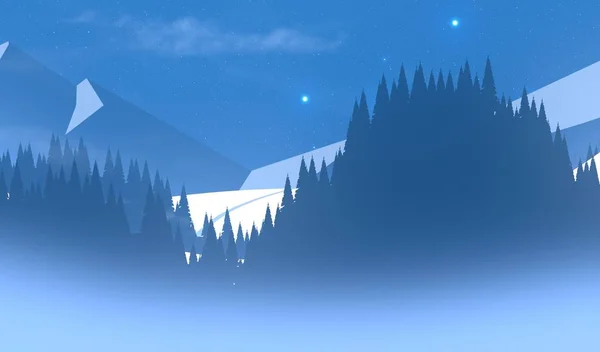 Современный Цифровой Фон Ночное Небо Зимних Горах Задний Ход — стоковое фото