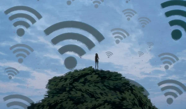 Sfondo Astratto Con Silhouette Umana Segni Wifi — Foto Stock