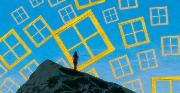 Абстрактний Фон Людським Силуетом Вікнами — стокове фото
