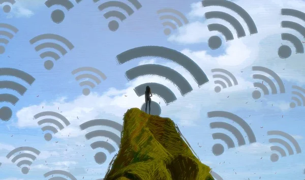 Sfondo Astratto Con Silhouette Umana Segni Wifi — Foto Stock