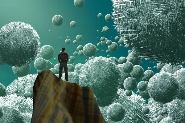 İnsan silueti ve topları ile soyut arkaplan 