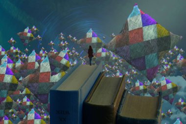 İnsan silueti ve yastıklarla soyut bir arkaplan