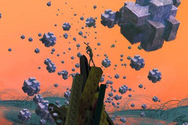 İnsan silueti ve soyut biçimlerle soyut arkaplan 