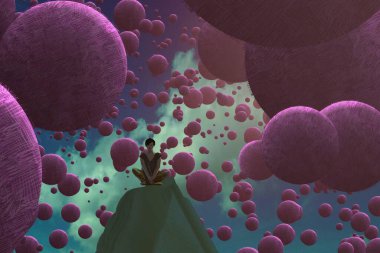 İnsan silueti ve topları ile soyut arkaplan