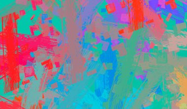 Soyut arka plan sanatı. 2D çizim. Etkileyici yağlı boya resim. Tuvalde fırça darbeleri. Modern sanat. Çok renkli arkaplan. Çağdaş sanat. İfade. Sanatsal dijital palet.