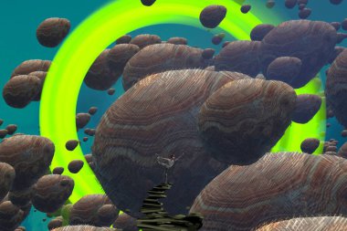 İnsan silueti ve soyut biçimlerle soyut arkaplan 