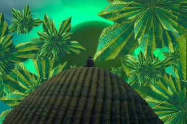 İnsan silueti ve geometrik biçimlere sahip soyut arkaplan