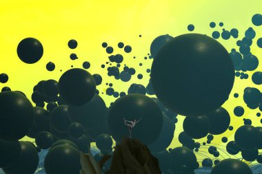 İnsan silueti ve topları ile soyut arkaplan 