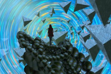 İnsan silueti ve üçgenleriyle soyut arkaplan