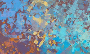 Soyut arka plan sanatı. 2D çizim. Etkileyici yağlı boya resim. Tuvalde fırça darbeleri. Modern sanat. Çok renkli arkaplan. Çağdaş sanat. İfade. Sanatsal dijital palet.