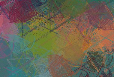 Soyut arka plan sanatı. 2D çizim. Etkileyici yağlı boya resim. Tuvalde fırça darbeleri. Modern sanat. Çok renkli arkaplan. Çağdaş sanat. İfade. Sanatsal dijital palet.