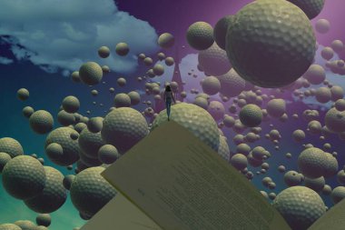 İnsan silueti ve topları ile soyut arkaplan 