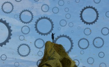 İnsan silueti ve vitesli soyut arkaplan