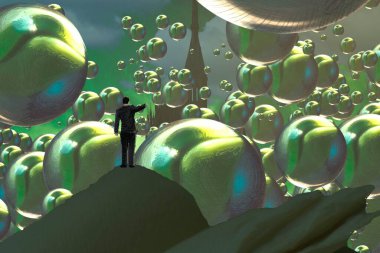 İnsan silueti ve topları ile soyut arkaplan 