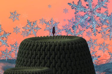 İnsan silueti ve kar taneleriyle soyut arkaplan 