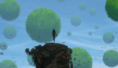 İnsan silueti ve soyut biçimlerle soyut arkaplan   