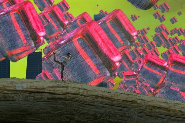 İnsan silueti ve soyut biçimlerle soyut arkaplan  