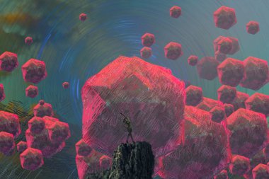 İnsan silueti ve soyut biçimlerle soyut arkaplan  