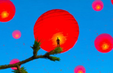 İnsan silueti ve topları ile soyut arkaplan 