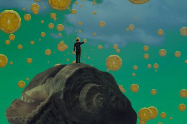 İnsan silueti ve portakallı soyut arkaplan