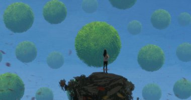 İnsan silueti ve topları ile soyut arkaplan