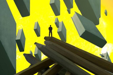 İnsan silueti ve kitaplarla soyut bir arkaplan 