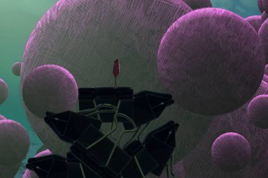 İnsan silueti ve topları ile soyut arkaplan