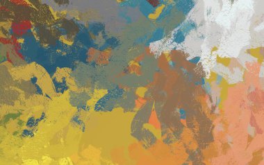 Soyut arka plan sanatı. 2D çizim. Etkileyici yağlı boya resim. Tuvalde fırça darbeleri. Modern sanat. Çok renkli arkaplan. Çağdaş sanat. İfade. Sanatsal dijital palet.