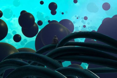 İnsan silueti ve topları ile soyut arkaplan 