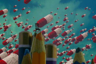 İnsan silueti ve haplarla soyut bir özgeçmiş