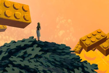 İnsan silüeti ve yapı kiti ile soyut arkaplan