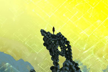 İnsan silueti ve geometrik biçimlere sahip soyut arkaplan