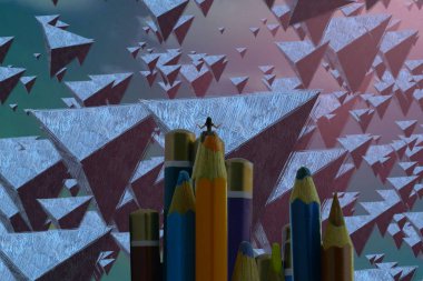 İnsan silueti ve üçgenleriyle soyut arkaplan