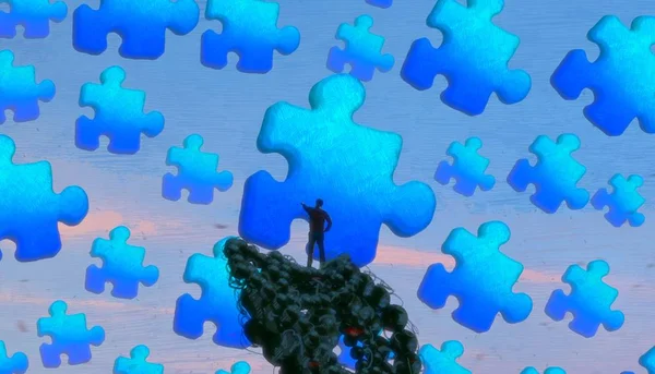 Abstrakter Hintergrund Mit Menschlicher Silhouette Und Puzzle Fragmenten — Stockfoto