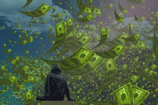 人間のシルエットとお金の抽象的な背景 — ストック写真
