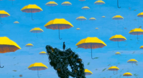 Абстрактный Фон Человеческим Силуэтом Зонтиками — стоковое фото