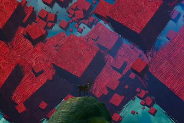 Абстрактний Фон Людським Силуетом Червоними Кубиками — стокове фото