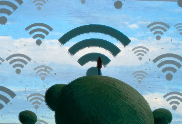 Sfondo Astratto Con Silhouette Umana Segni Wifi — Foto Stock