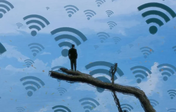 Sfondo Astratto Con Silhouette Umana Segni Wifi — Foto Stock