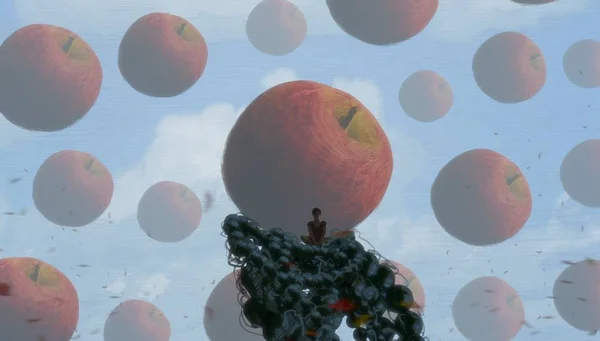 人間のシルエットとリンゴの抽象的な背景 — ストック写真