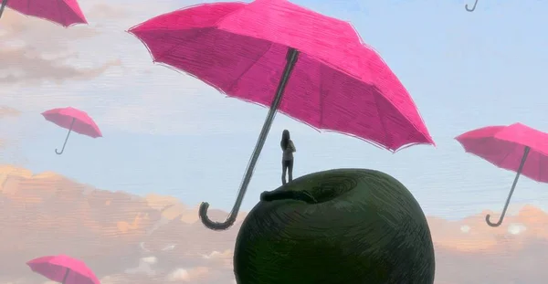 Elvont Háttér Emberi Sziluett Esernyők — Stock Fotó