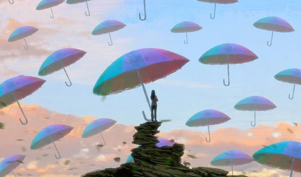 Abstract Background Human Silhouette Umbrellas — Stock Photo, Image